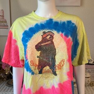 Tie dye 100% Cotton T-shirt Bandit the Smokin Bear in multi colors Size Large